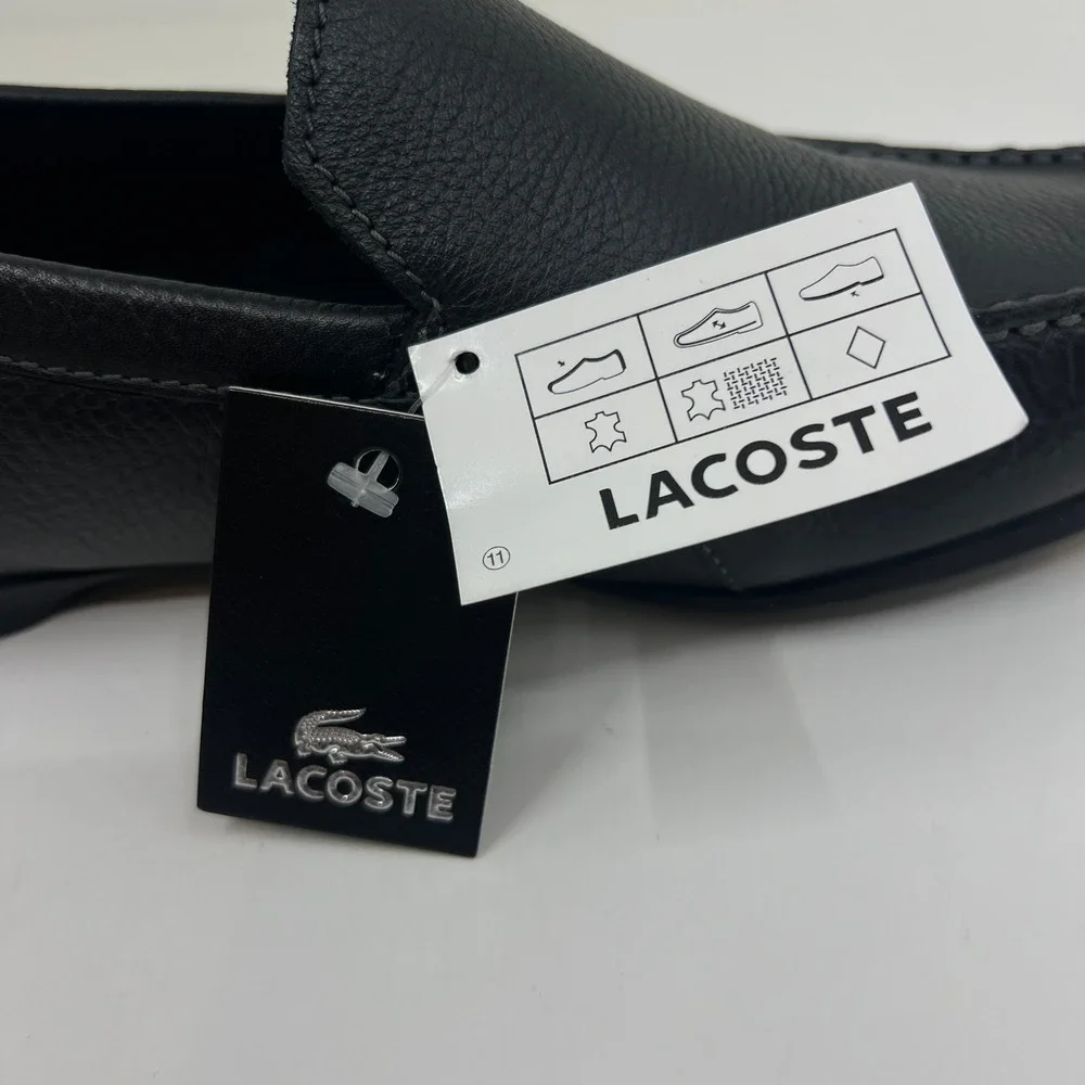 Lacoste Argon Lexi 2 Mens 10.5 Black Leather Slip On Loafer‎ Driving Shoes
